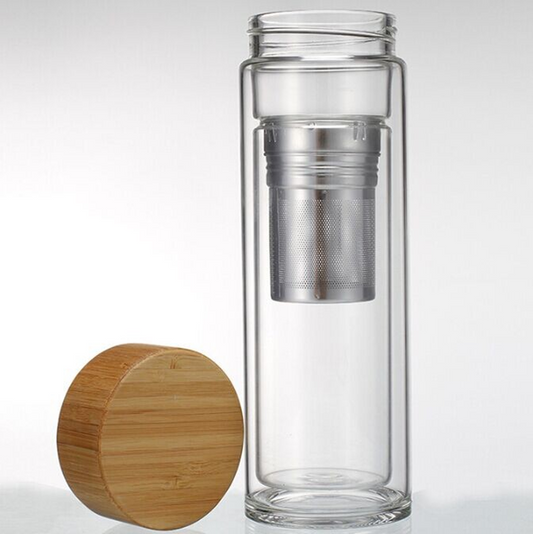 Double Layered Fine Glass Tea Bottle w/ High Quality S/S Filter - 400ml