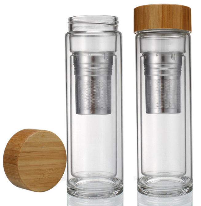 Double Layered Fine Glass Tea Bottle w/ High Quality S/S Filter - 400ml